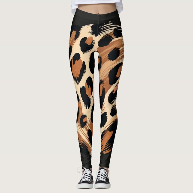 Schwarzweißcreme-Leopard-Tierdruck Leggings (Vorderseite)