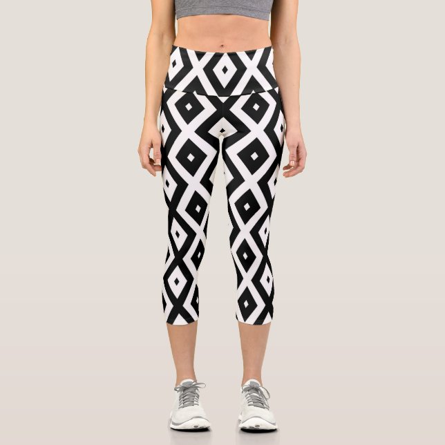 Schwarzweißdiamantmuster Capri Leggings (Vorderseite)
