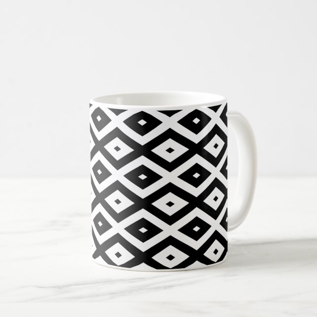 Schwarzweißdiamantmuster Kaffeetasse (VorderseiteRechts)