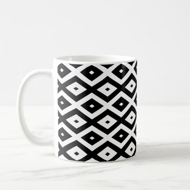 Schwarzweißdiamantmuster Kaffeetasse (Links)