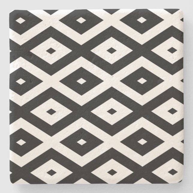 Schwarzweißdiamantmuster Steinuntersetzer (Vorderseite)