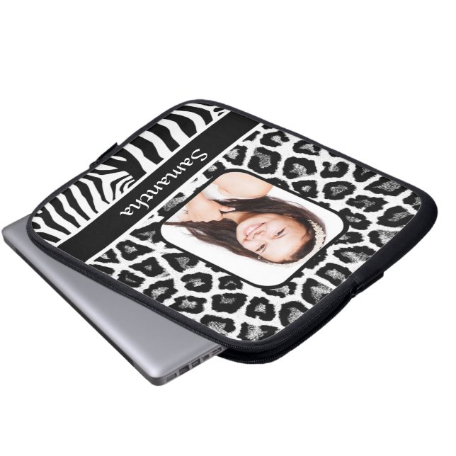 Schwarzweißdruck Laptopschutzhülle (Vorne Knopf)