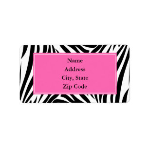 Schwarzweißdruck mit weißem Zebra mit Hot Rosa Adressaufkleber