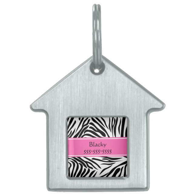 Schwarzweißdruck mit weißem Zebra mit Hot Rosa Tiermarke (Vorderseite)