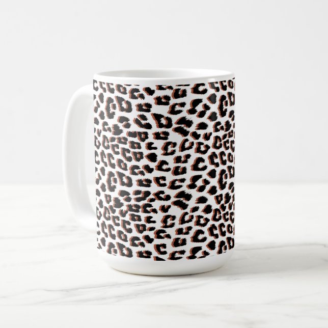 Schwarzweißdruck und Weißleopard Kaffeetasse (Vorderseite Links)