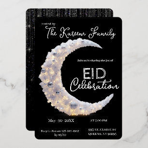Schwarzweiße elegante Crescent Eid Party-Einladung Folien Feiertagskarte