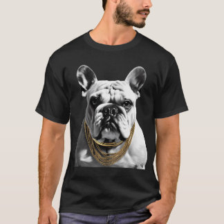 Schwarzweißer Bulldogge mit Gold T-Shirt