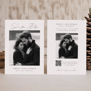 Schwarzweißer QR-Code-Hochzeitsfoto Save The Date Einladung