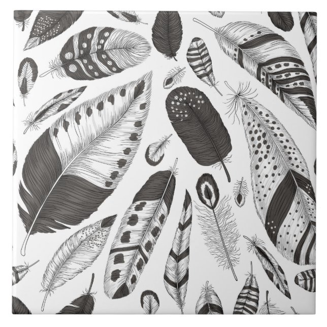 Schwarzweißfedern Fliese (Vorderseite)