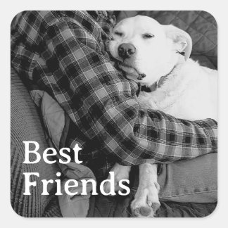 Schwarzweißfoto von Hund mit Papa Best Friends Quadratischer Aufkleber
