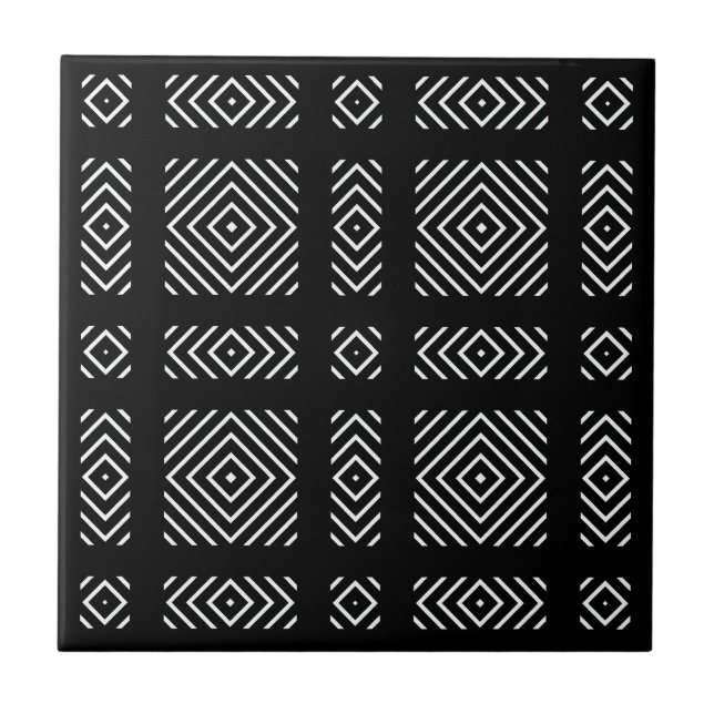 Schwarzweißgeometrie Ama Fliese (Vorderseite)