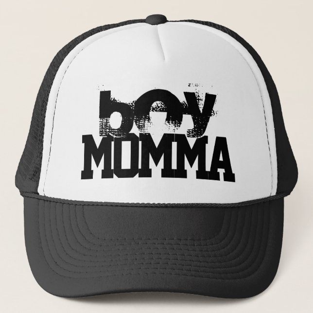Schwarzweißgrunge BOY MOMMA-Schrift | Truckerkappe (Vorderseite)