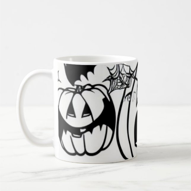 Schwarzweißhalloween Cartoon Spaß Kaffeetasse (Links)