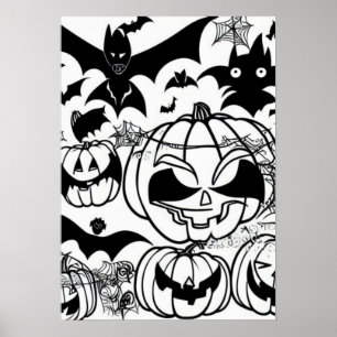Schwarzweißhalloween Cartoon Spaß Poster