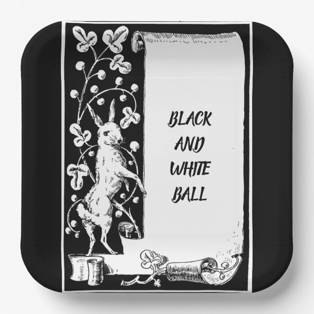 Schwarzweißhase mit Bildrolle Pappteller (Vorderseite)