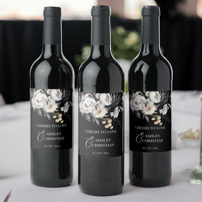 Schwarzweißhochzeit personalisiert weinetikett (Black and white boho wedding personalized wine label )
