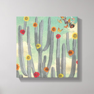 Schwarzweißkaktus mit Blume Collage Art Leinwanddruck