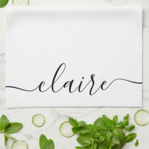 Schwarzweißkalligrafie-Script-Individuelle Name Geschirrtuch