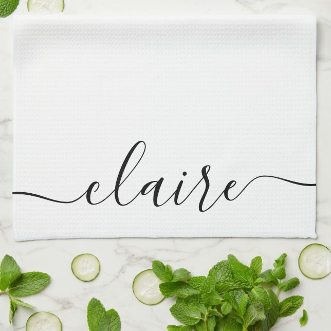 Schwarzweißkalligrafie-Script-Individuelle Name Geschirrtuch (Gefaltet)