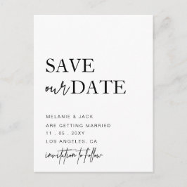 Schwarzweißkalligraphie Save the Date Ankündigungspostkarte