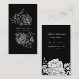 Schwarzweißkarte mit eleganter Blumenkarte Visitenkarte