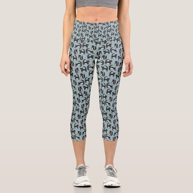 Schwarzweißkatze Capri Leggings (Vorderseite)