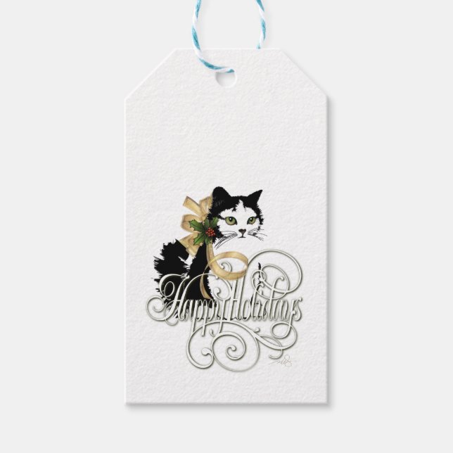 Schwarzweißkatze Geschenkanhänger (Vorderseite)