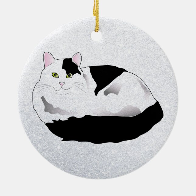 Schwarzweißkatze Keramik Ornament (Hinten)