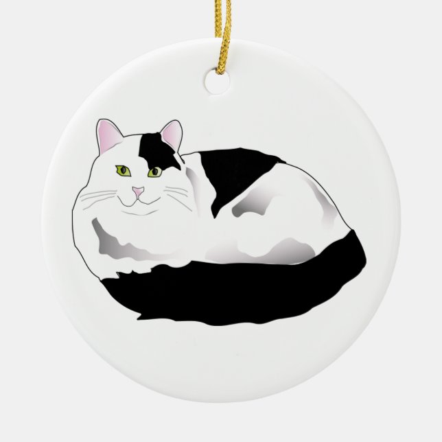 Schwarzweißkatze Keramikornament (Vorne)