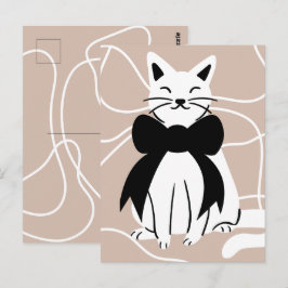 Schwarzweißkatze mit abstrakter Linie Postkarte
