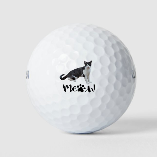 Schwarzweißkatze Tuxedo Katze Meow für Vater Mama Golfball (Vorderseite)