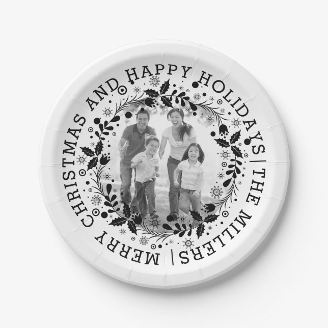 Schwarzweißkranz und Foto Pappteller (Vorderseite)