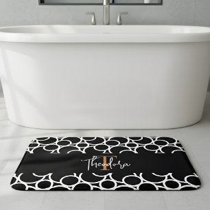 Schwarzweißkreismuster mit Monogramm Badematte