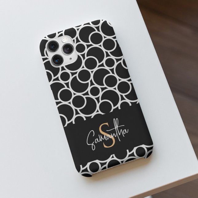 Schwarzweißkreismuster mit Monogramm Case-Mate iPhone Hülle (Von Creator hochgeladen)