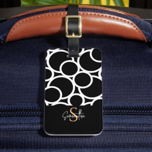 Schwarzweißkreismuster mit Monogramm Gepäckanhänger