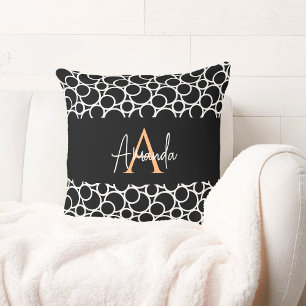 Schwarzweißkreismuster mit Monogramm Kissen