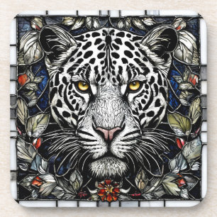 Schwarzweißleopard, umgeben von Blume Getränkeuntersetzer