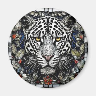 Schwarzweißleopard, umgeben von Blume Magnet