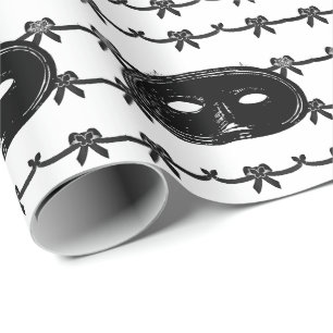 Schwarzweißmaske mit Vintagem Party Geschenkpapier