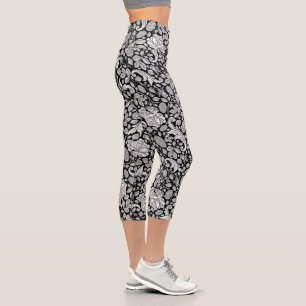 Schwarzweißmuster für Vintage Blume Capri Leggings