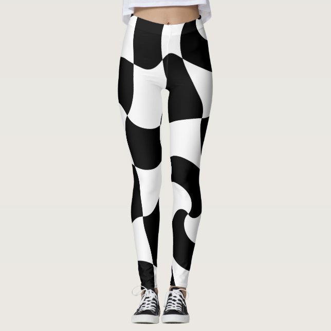 Schwarzweißmuster im Schachbrett Leggings (Vorderseite)