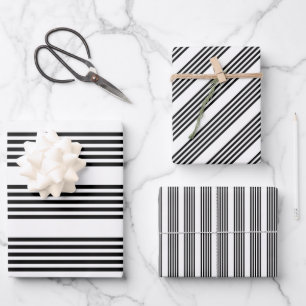 Schwarzweißmuster mit fünf Streifen Geschenkpapier Set