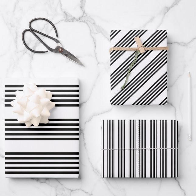 Schwarzweißmuster mit fünf Streifen Geschenkpapier Set (Vorderseite)