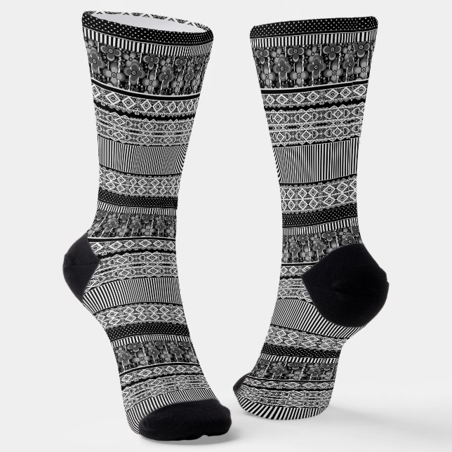Schwarzweißmuster mit Spitze und Patchworkelemente Socken (Gewinkelt)