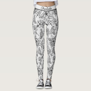 Schwarzweißmuster, nahtlos, floralfarbig, personal leggings