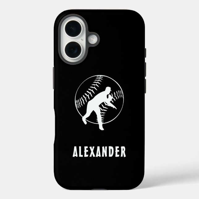 Schwarzweißname männlicher Spieler Baseball-Pitche Case-Mate iPhone Hülle (Rückseite)