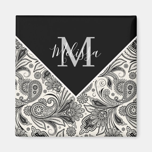 Schwarzweißpaisley Magnet (Vorne)