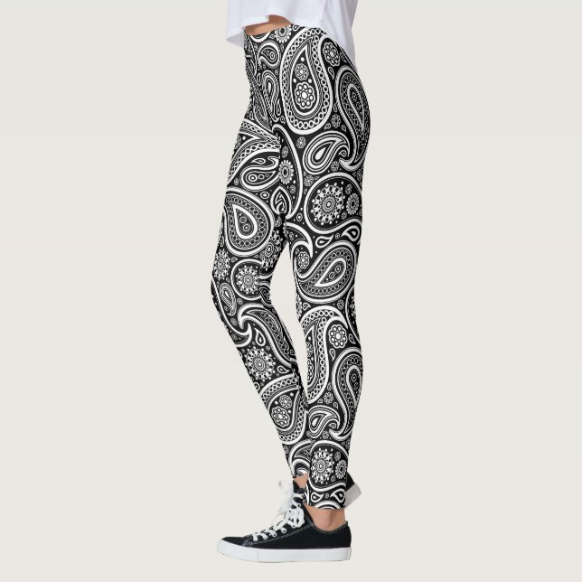 Schwarzweißpaisley-Muster Leggings (Links)