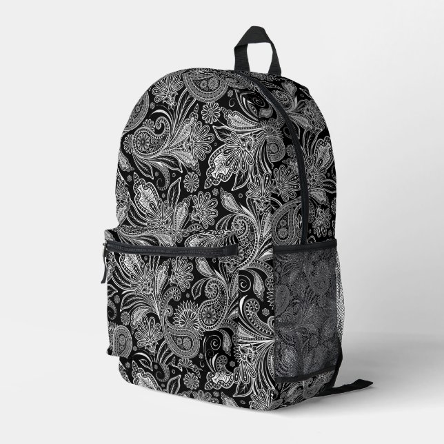 Schwarzweißpaisley, Vintag Bedruckter Rucksack (Rückseitige Ecke Rechts)