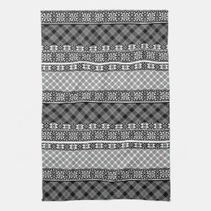 Schwarzweißpatchwork mit Spitze Geschirrtuch